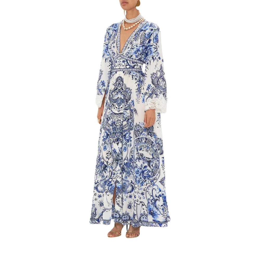 Camilla Blauw en Wit Kimono Mouw Jurk Multicolor Dames