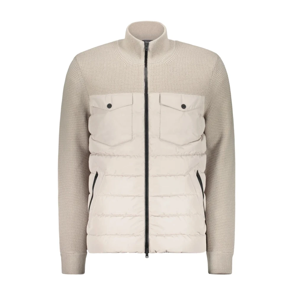 Herno Herr Beige Jackor L, Padded-Panel Knitted Jacket