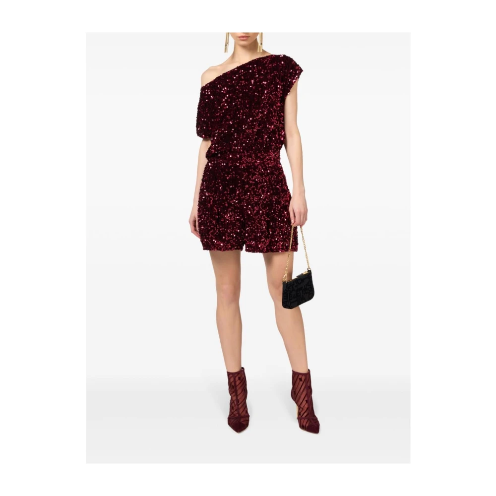 Elisabetta Franchi Burgundy Sequin Jumpsuit met Franse Zakken Red Dames