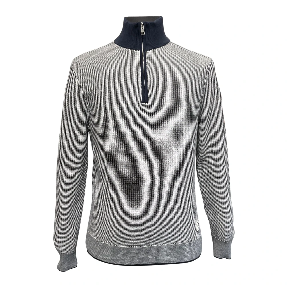 Gant Men's Blue 2-Tone Textured Half Zip - Turtlenecks - 2XL - Knitwear