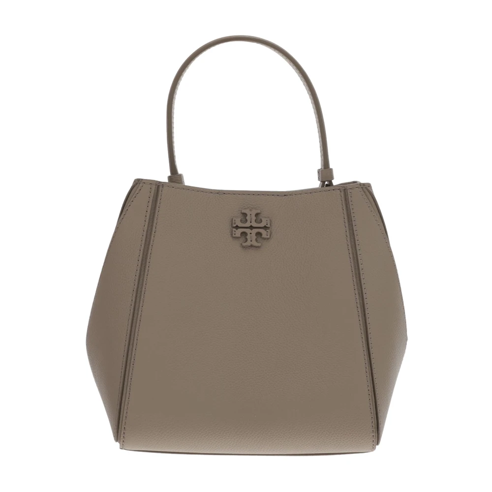 TORY BURCH Leren schoudertas met logo sluiting Beige Dames