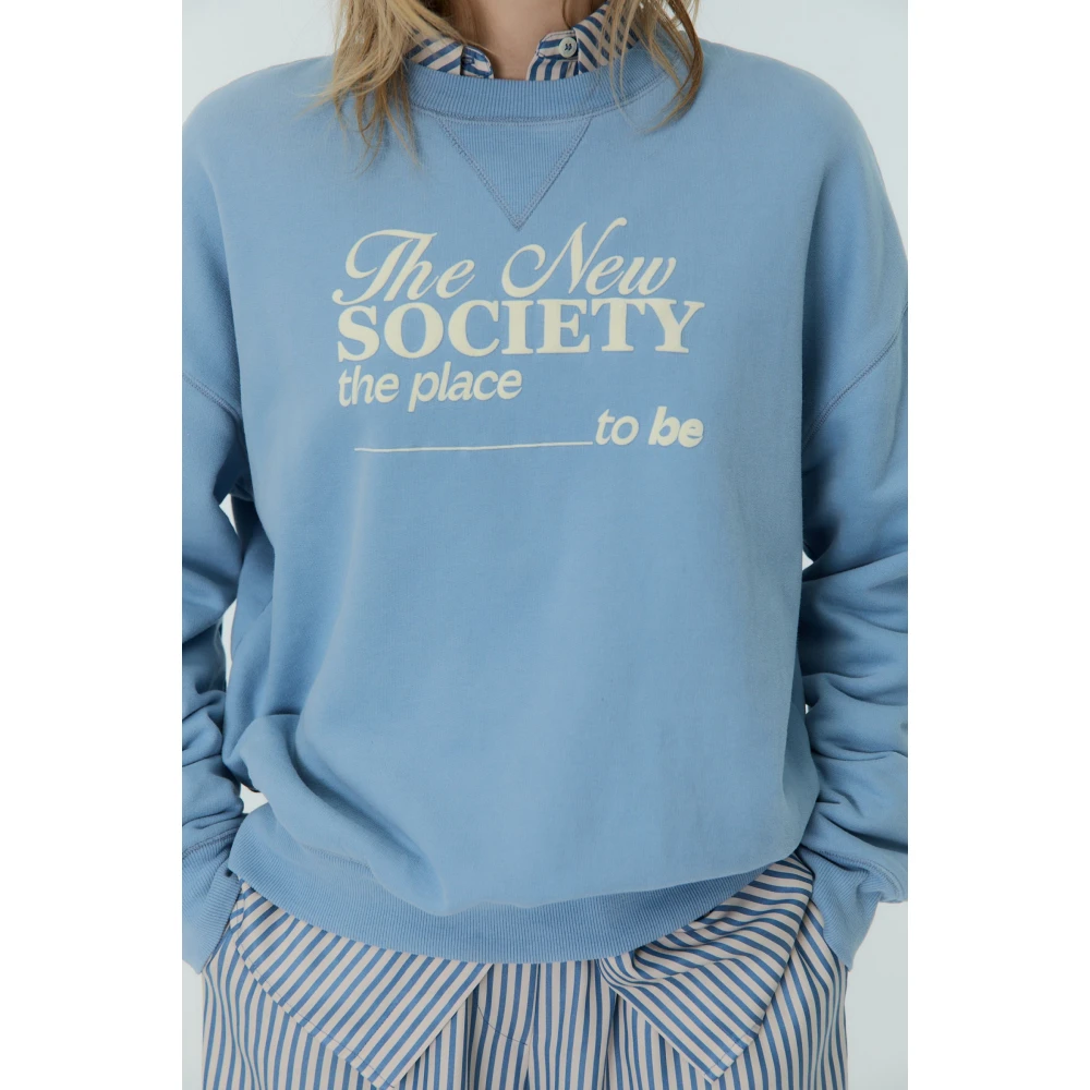 The New Society Blauwe Allure Katoenen Sweater met Logo Blue Dames