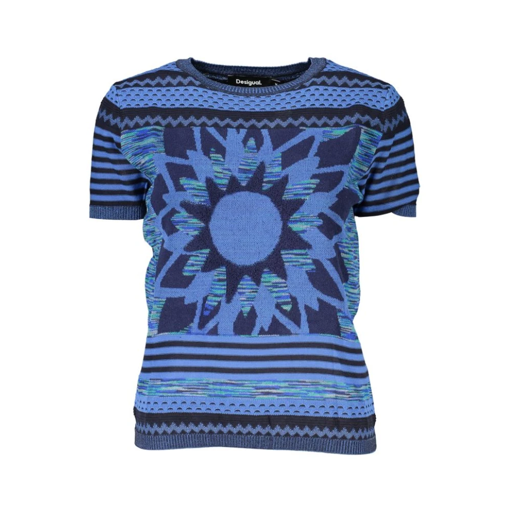 Desigual Stijlvolle Pullover met Contrast Ronde Hals Blue Dames