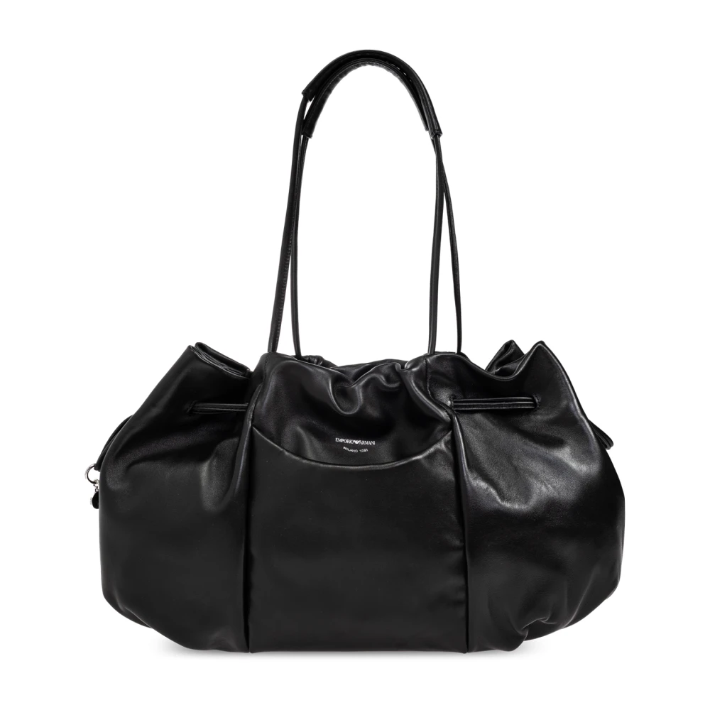 Emporio Armani Vrouw Zwart Tassen Dames, One Size, Leer, Leren Schoudertas