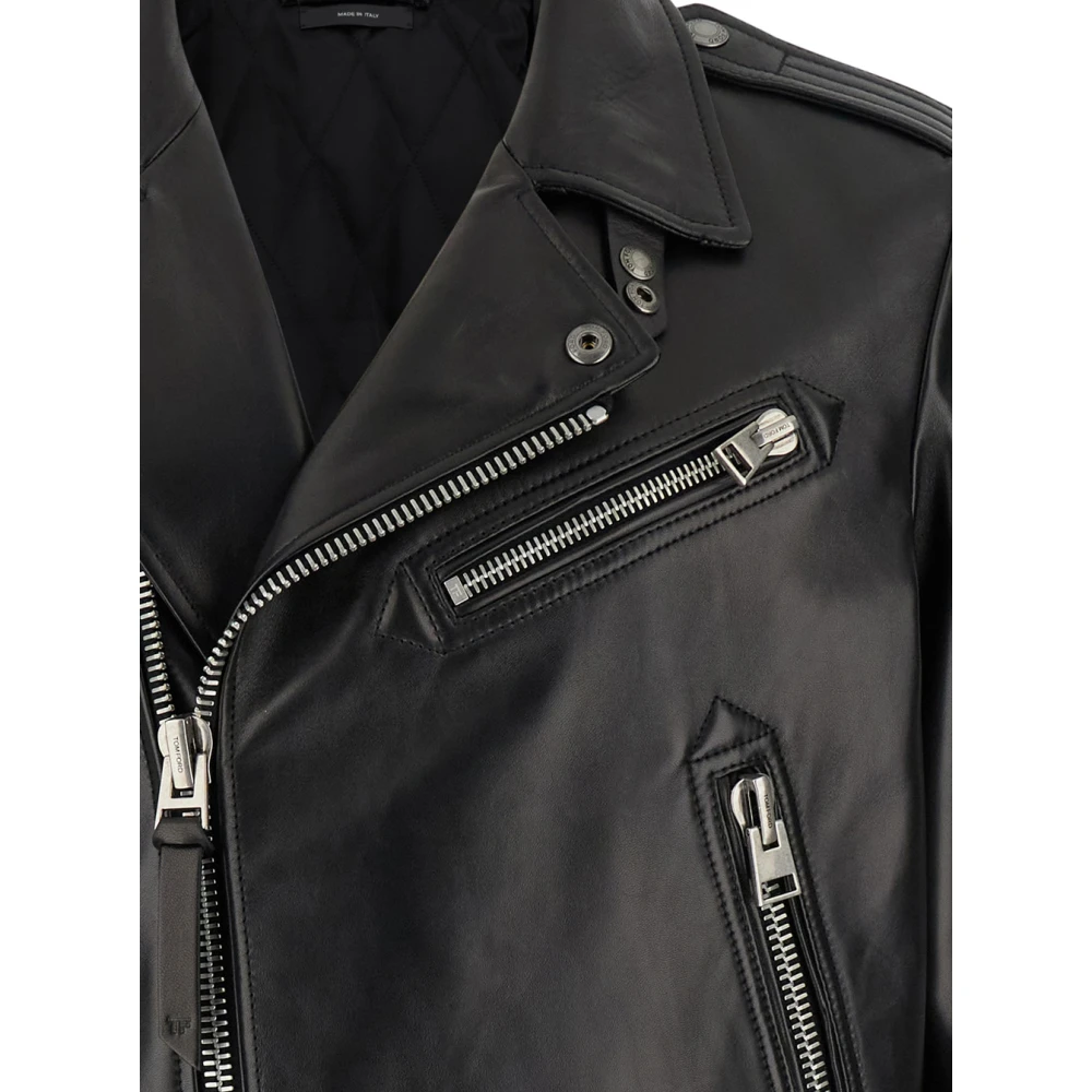Tom Ford Zwarte Leren Bikerjas Black Heren