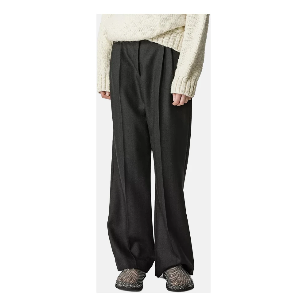 Forte Hoge taille wollen broek met plooien Black Dames