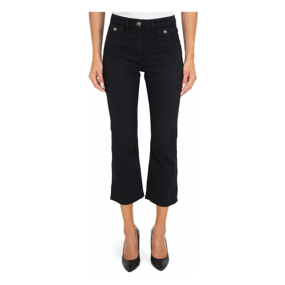 Elisabetta Franchi Zwarte Flare Cropped Denim Jeans Black Dames
