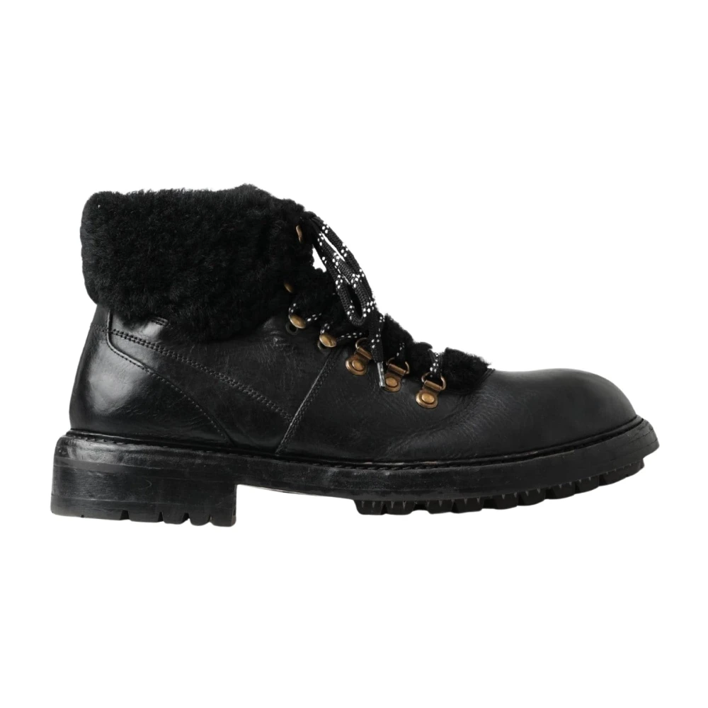 Dolce & Gabbana Zwarte Leren Shearling Laarzen Black Heren