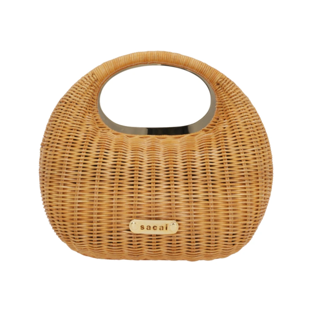 Sacai Natuurlijke Rieten Handtas met Metalen Logo Brown Dames