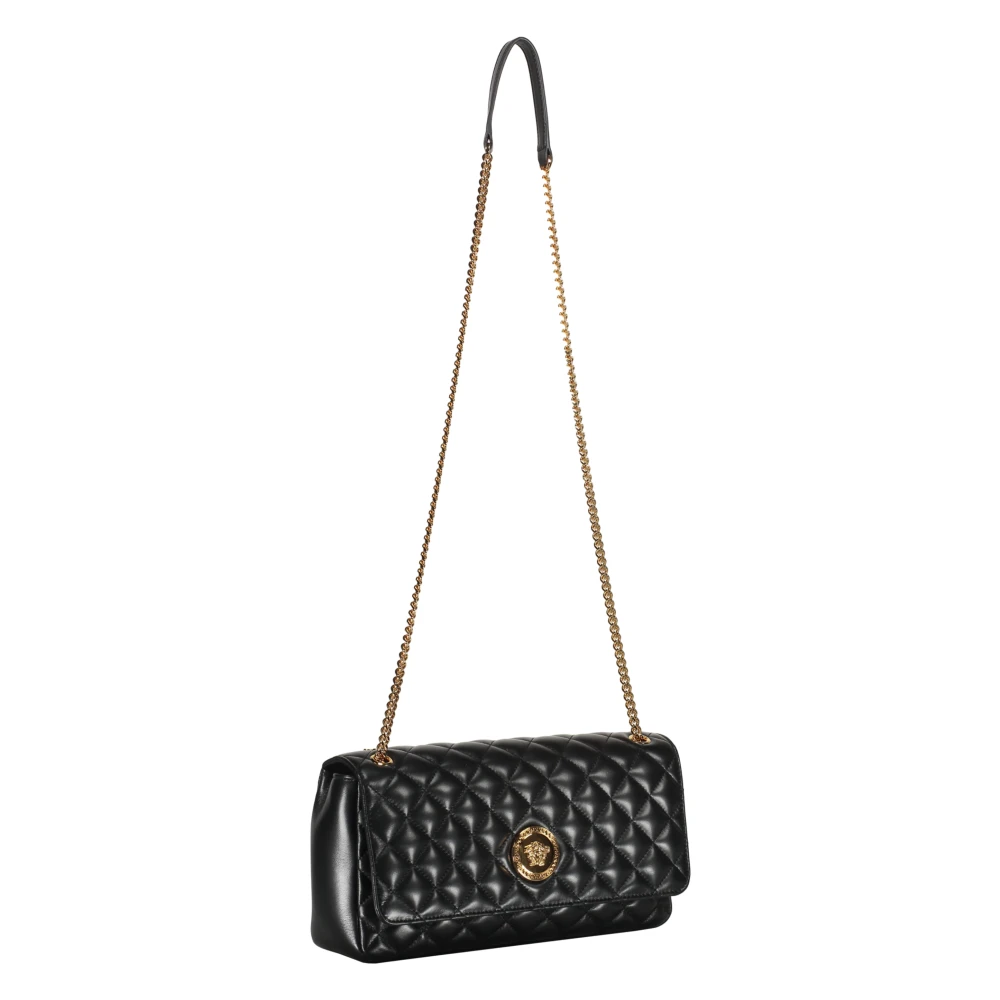 Versace Gewatteerde leren crossbodytas met ketting Black Dames