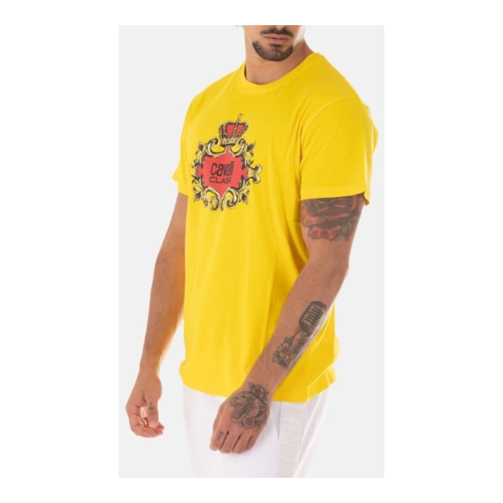 Just Cavalli Heren Logo T-Shirt Yellow Heren