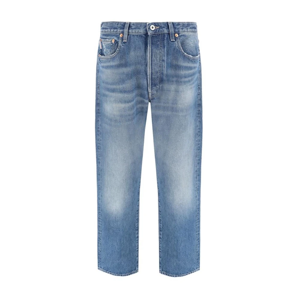 Valentino Metal Plaque Katoenen Jeans met Leren Patch Blue Heren