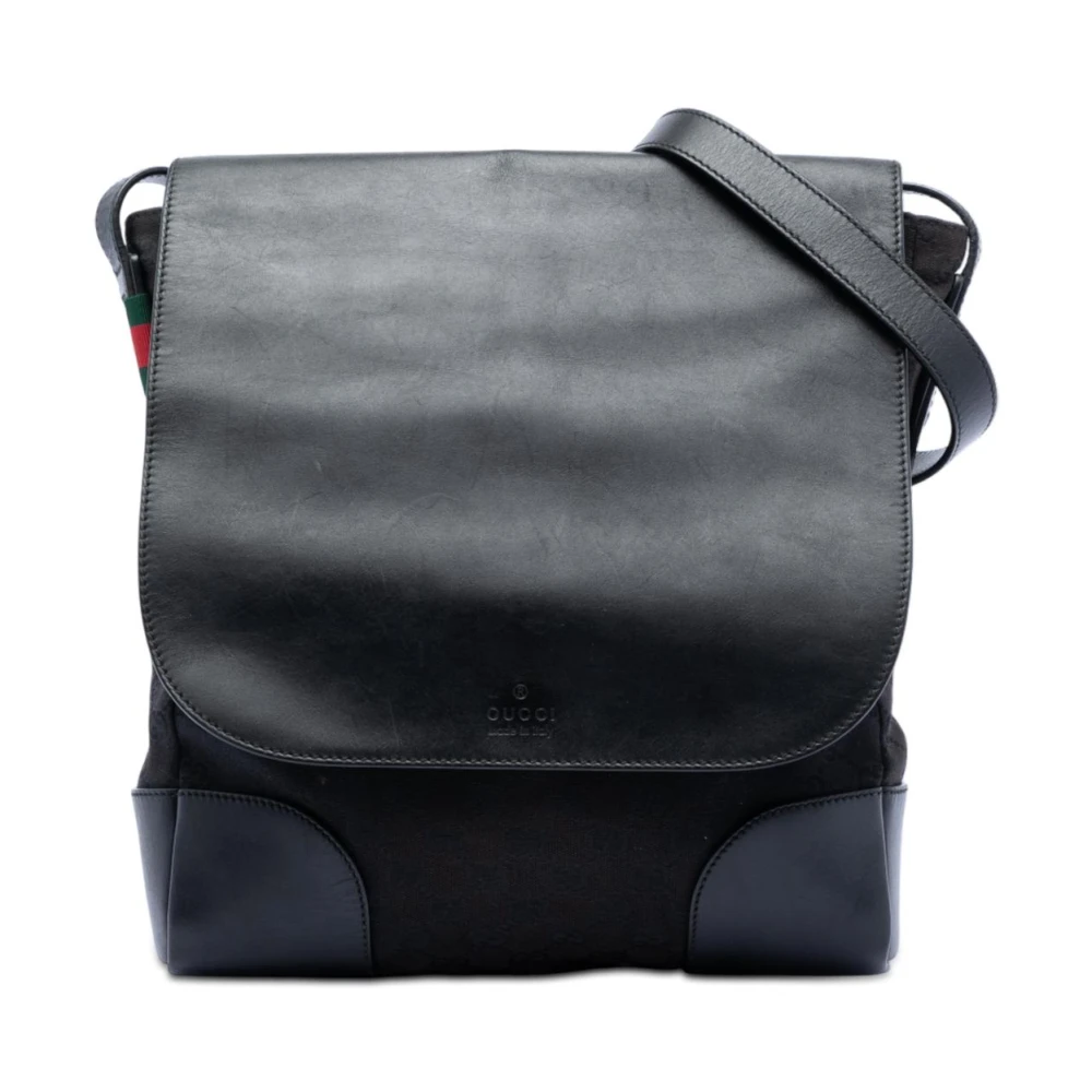 Gucci Vintage Women's Black Pre-Owned Leather Flap Messenger Bag