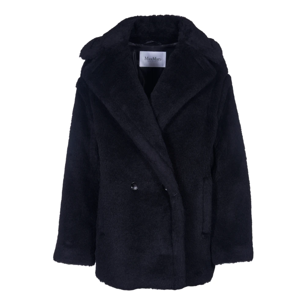 Max Mara Zwarte Teddy Alpaca Wol Jas Black Dames