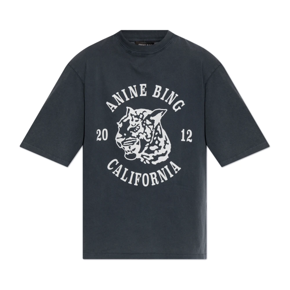 Anine Bing Women's Gray T-Shirts, Xs, Avi Tee Collegiate Leopard