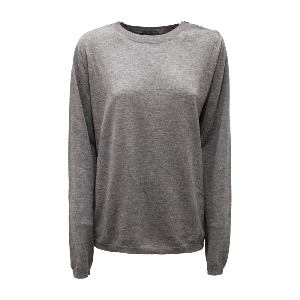 Max Mara Gray Round-Neck Knitwear, Female, L, Schermo Wool Jumper