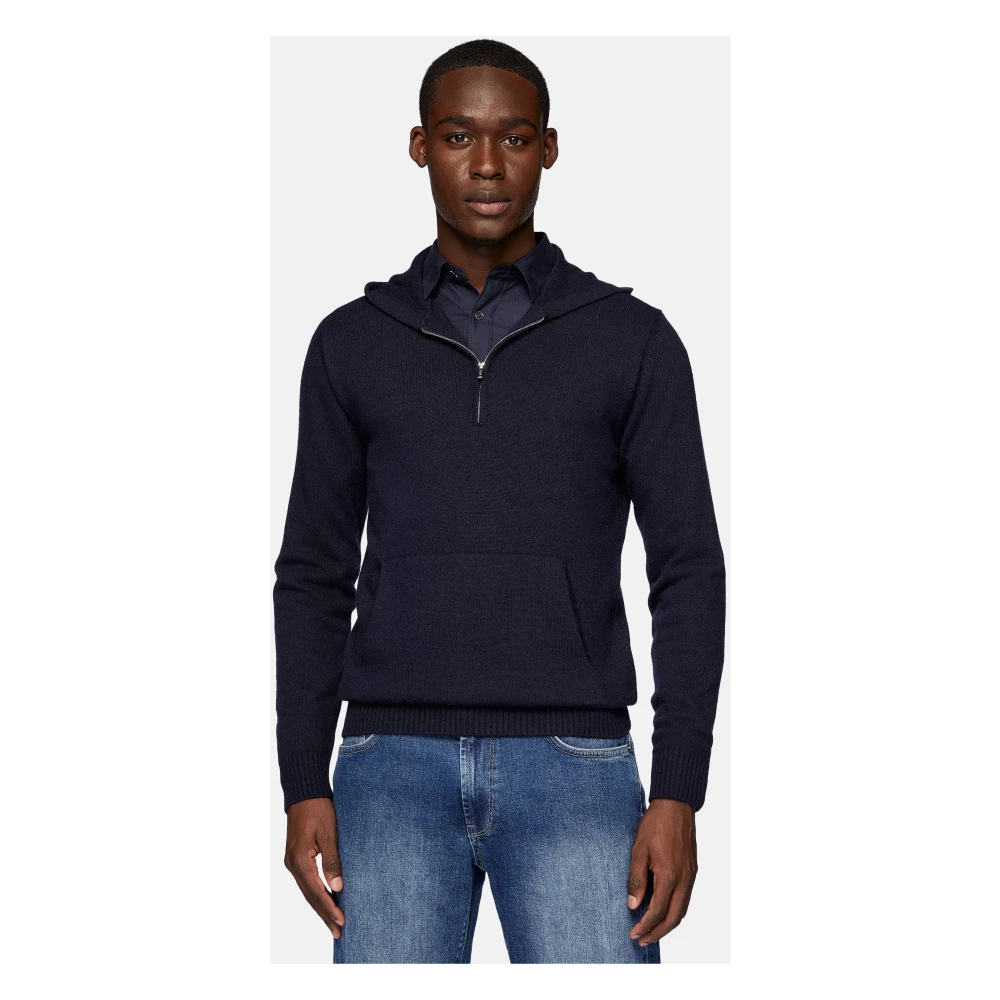 Boggi Milano Cashmere Blend Hoodie Blue Heren
