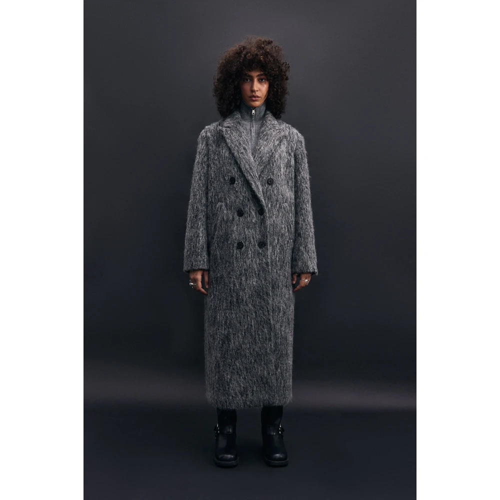 Cesare Gaspari Trendy Oversized Grijze Wollen Jas Eira Gray Dames