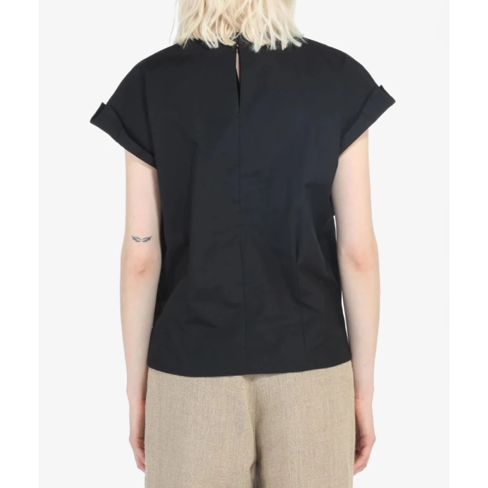 N21 Blouse met korte mouwen en halsdetail Black Dames