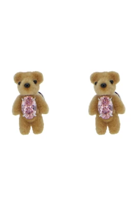 Mini Flocked Bear Earring