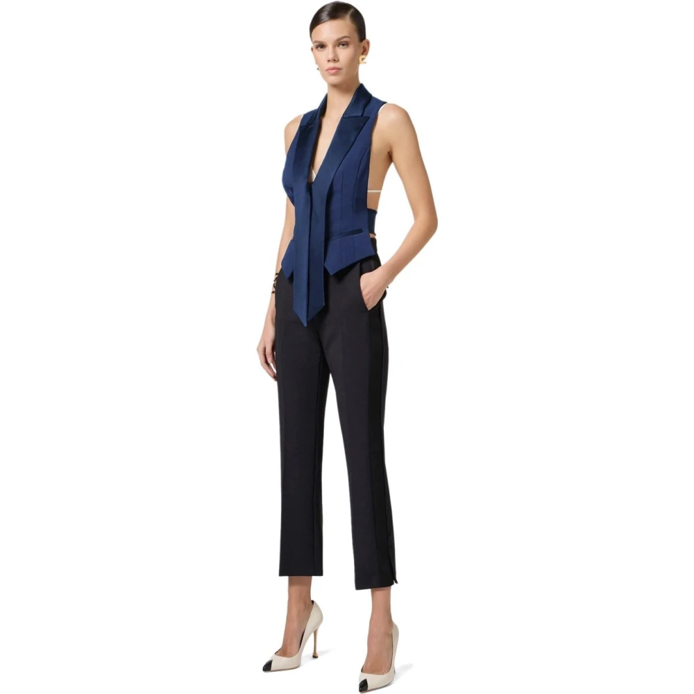 Elisabetta Franchi Blauwe Smoking Vest met Satijnen Kraag Blue Dames