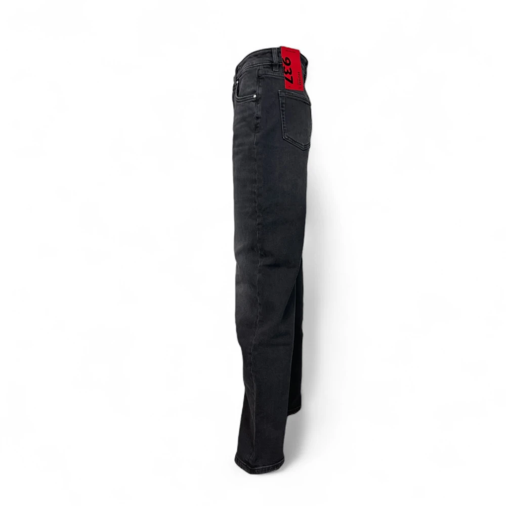 Hugo Boss Moderne Zwarte Jeans Rechte Pasvorm Hoge Taille Black Dames
