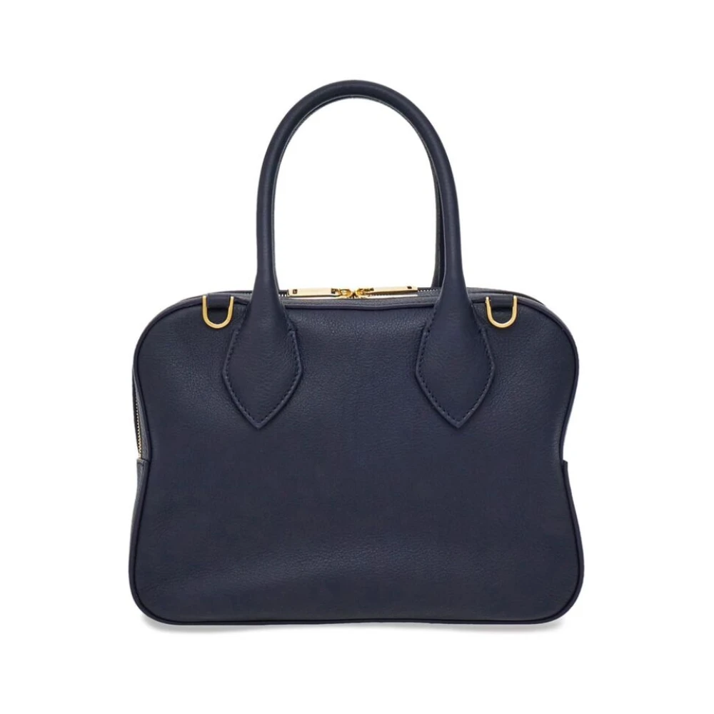 Salvatore Ferragamo Middernachtblauwe Leren Handtas met Gouden Hardware Blue Dames