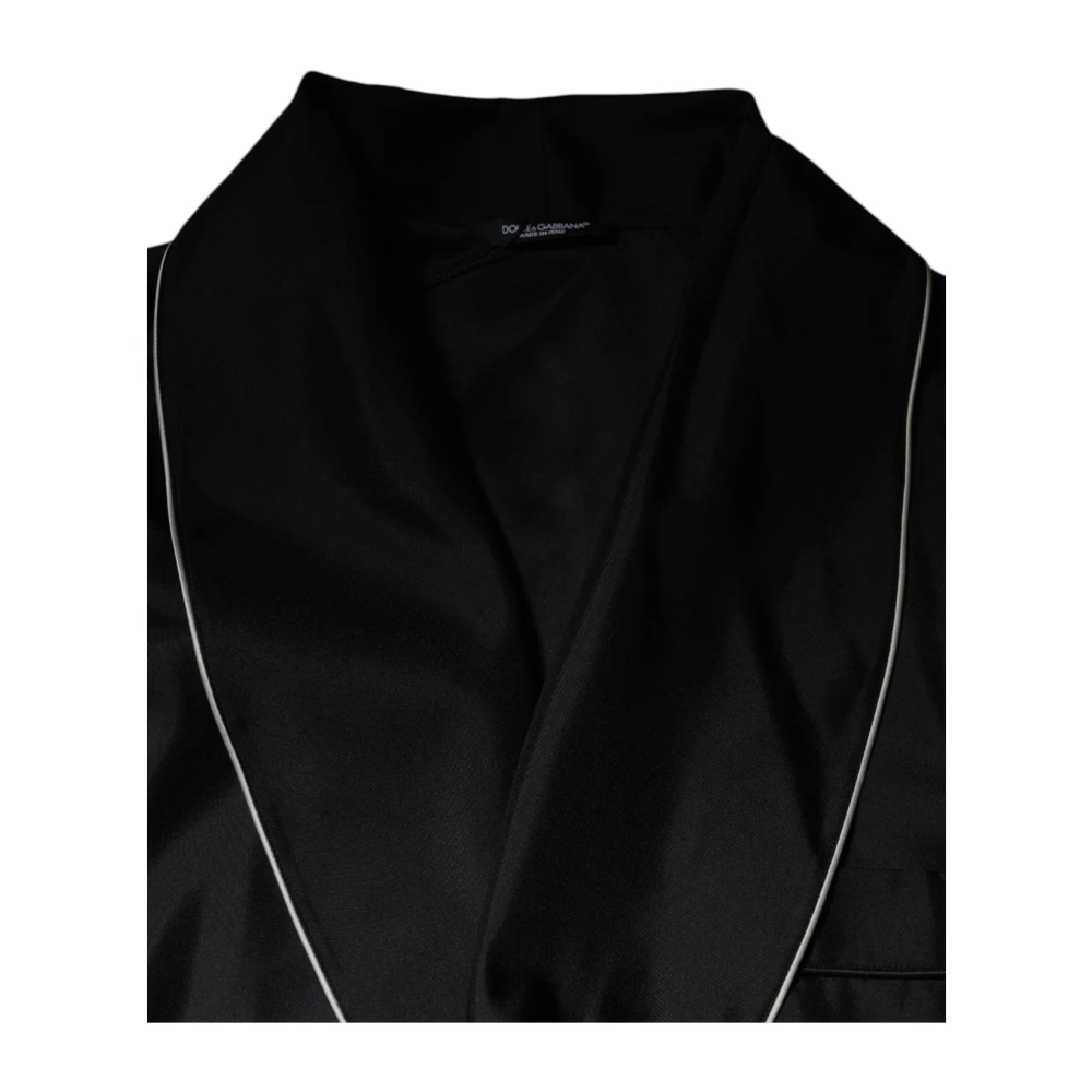 Dolce & Gabbana Zwarte Bloemen Ceintuur Badjas Nachtkleding Black Heren
