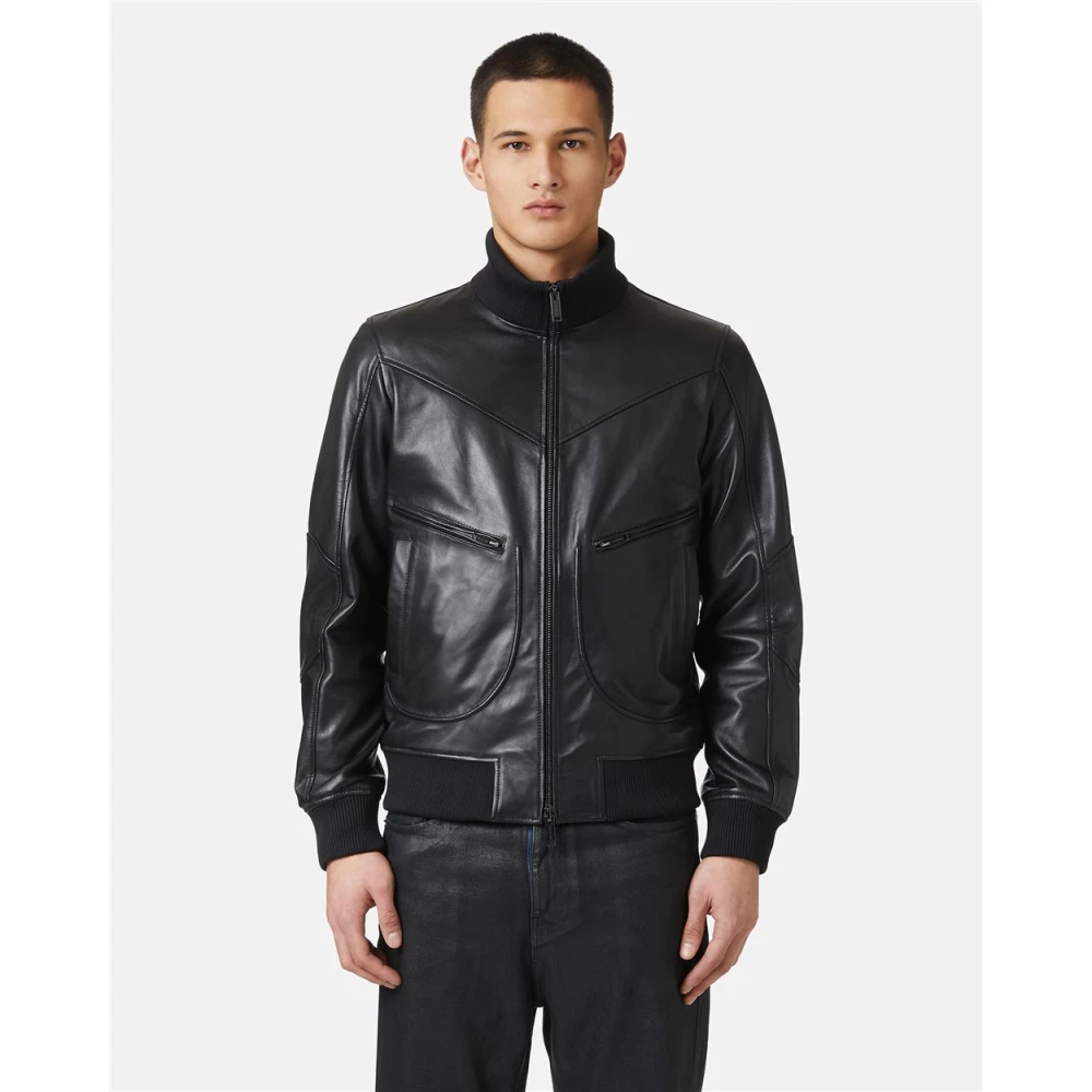 Iceberg Leren bomberjack met -logo Black Heren
