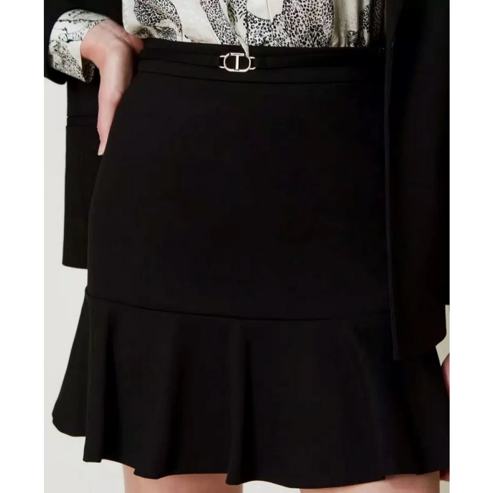 Twinset Zwarte Minirok met Ruche Black Dames