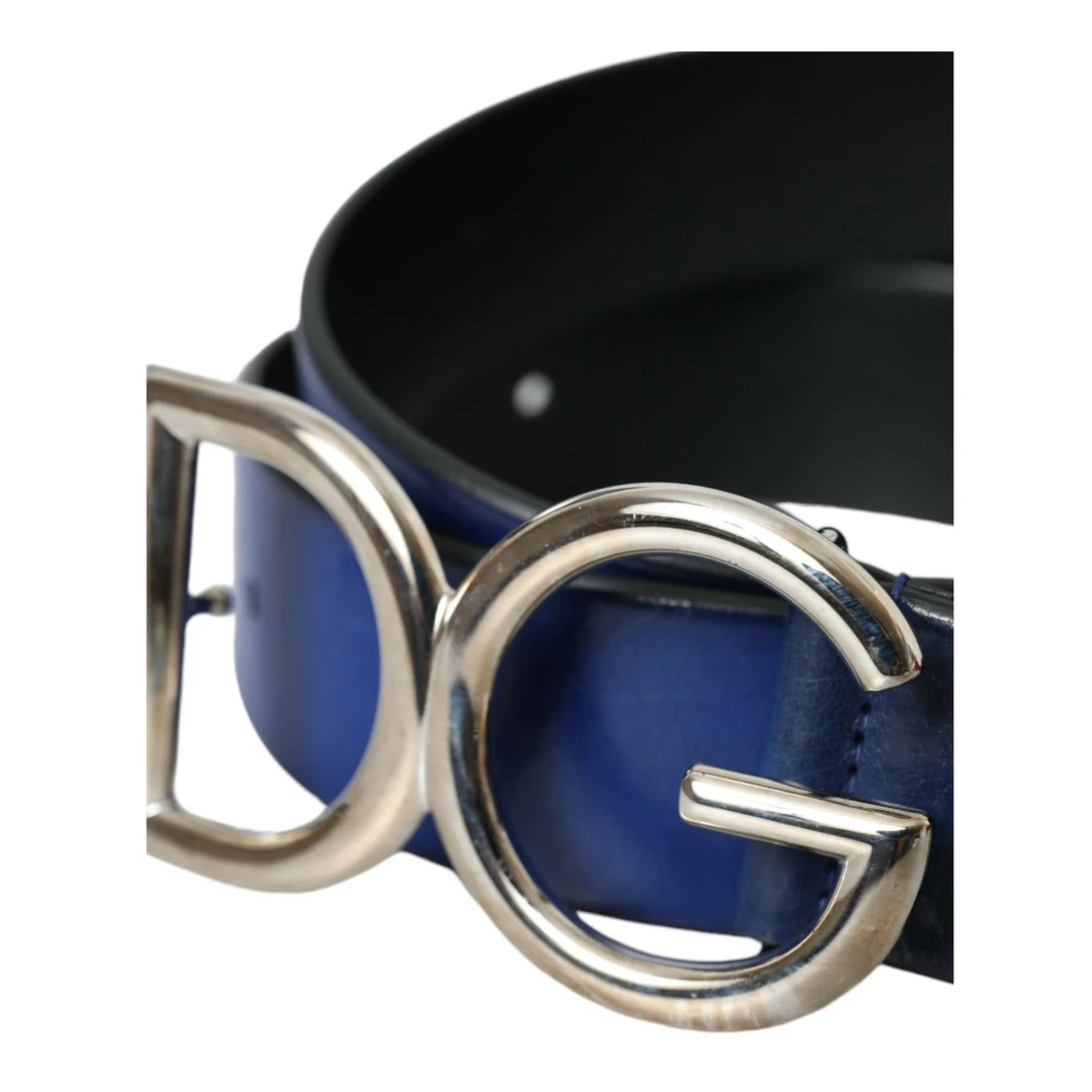 Dolce & Gabbana Blauw Leren Riem Metalen Gesp Blue Heren