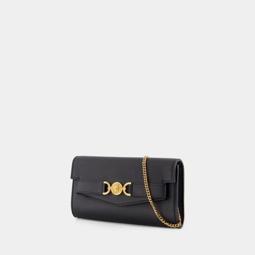 Versace Zwarte Leren Portemonnee Met Ketting Black Dames
