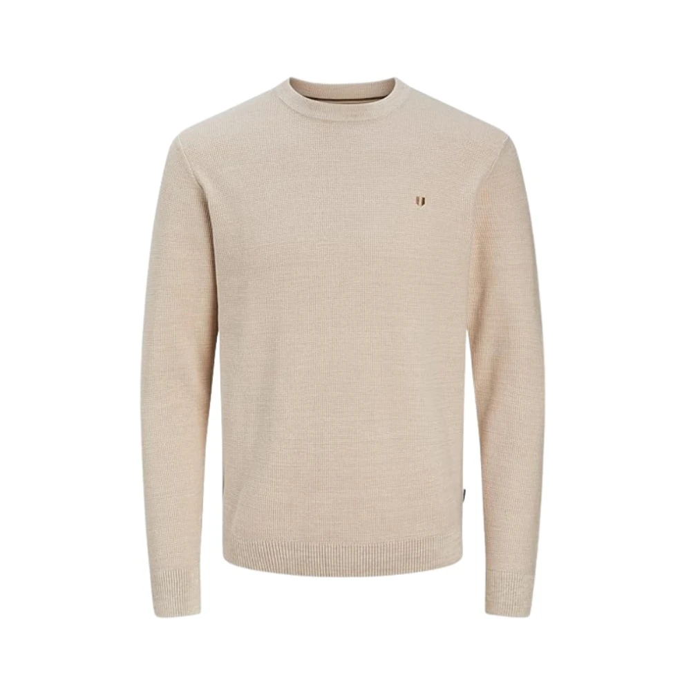Jack & Jones Men's Beige Cotton Knit Crew Neck Sweater