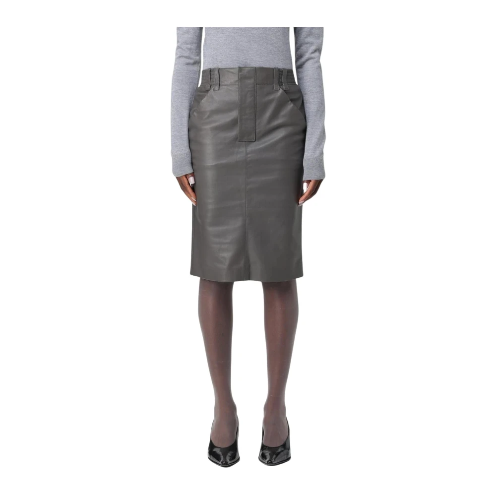 Saint Laurent Women's Gray Leather Pencil Skirt
