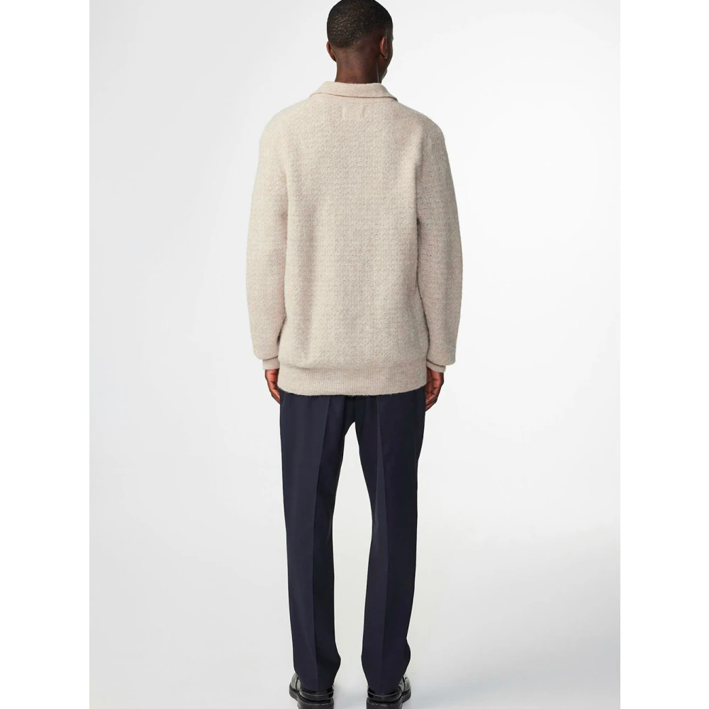 Nn07 Zachte Alpaca Blend Geribbelde Polo Beige Heren