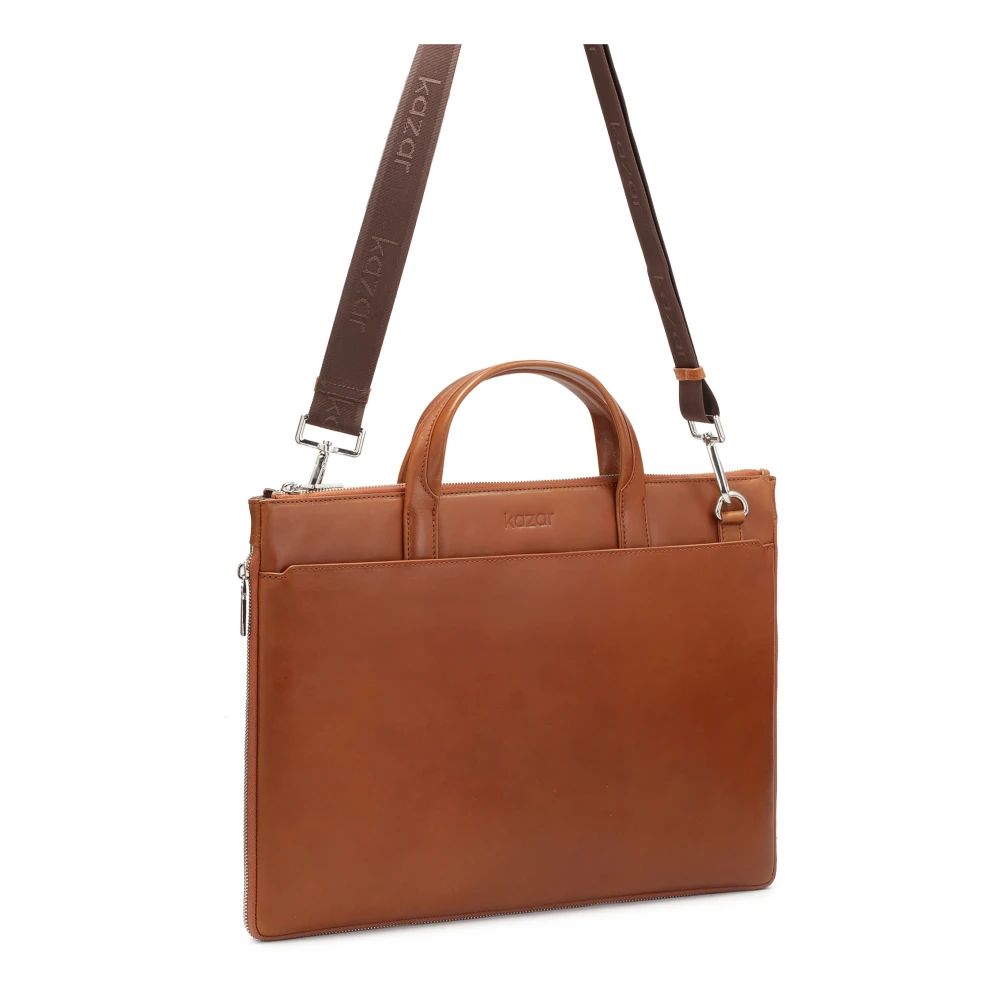 Kazar Bruin leren laptoptas en documententas Brown Heren