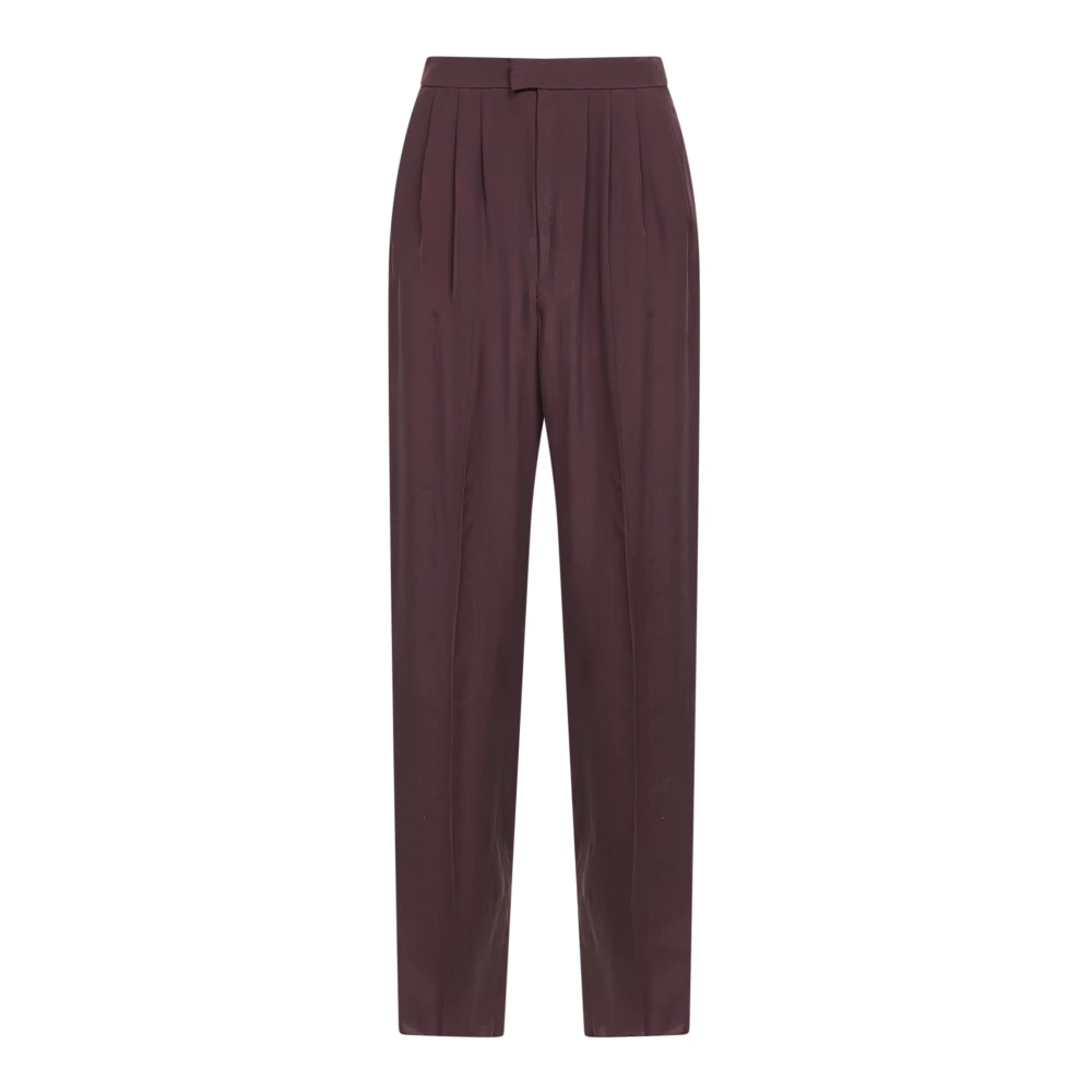 Saint Laurent Women's Purple Wide Trousers, S, Trousers In Silk Habotai