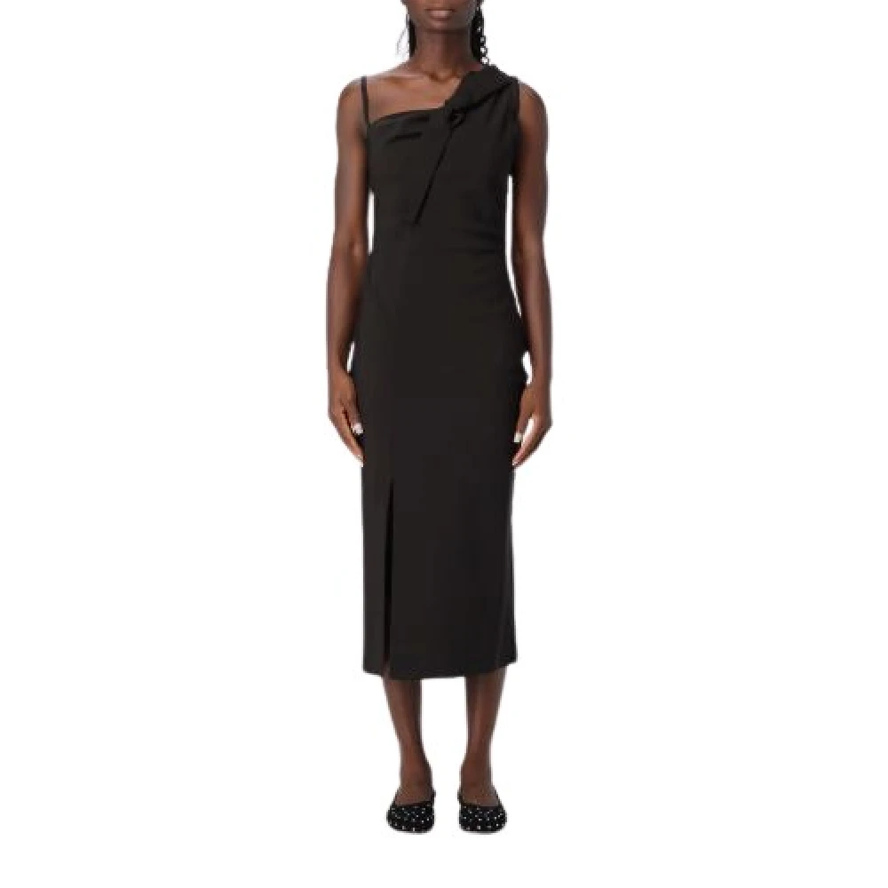 Moschino Zwarte Midi Jurk met Ongelijke Mouwen Black Dames