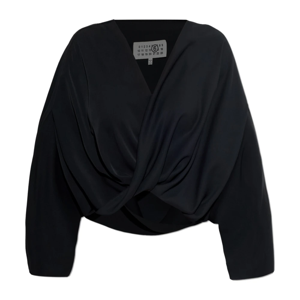 Mm6 Maison Margiela Vrouw Zwart Overhemden Dames, M, Gedrapeerde Top