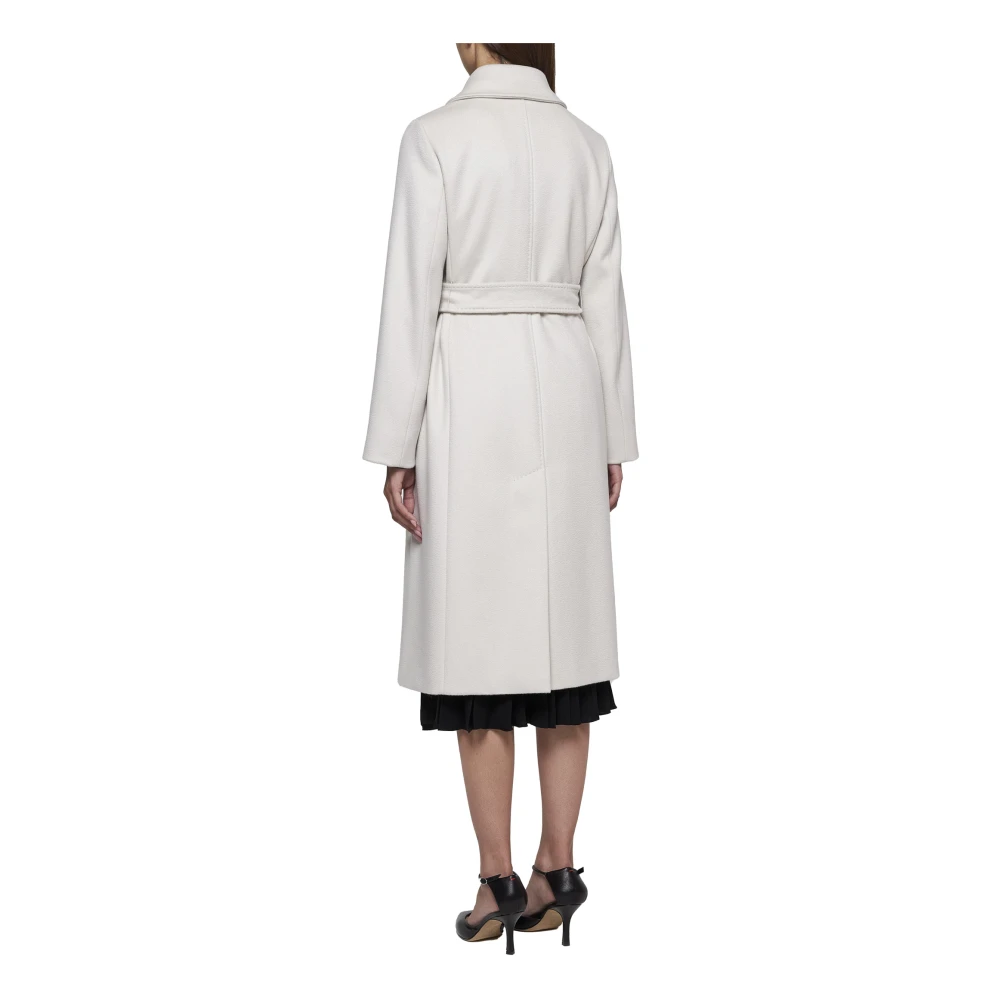 Max Mara Studio Natuurlijk Witte Wollen Jas met Riem White Dames