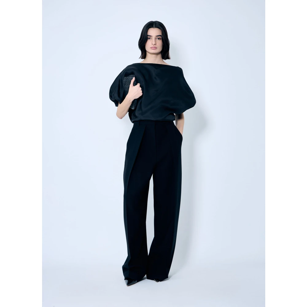 Khaite Op maat gemaakte hoge taille broek in keperbinding Black Dames