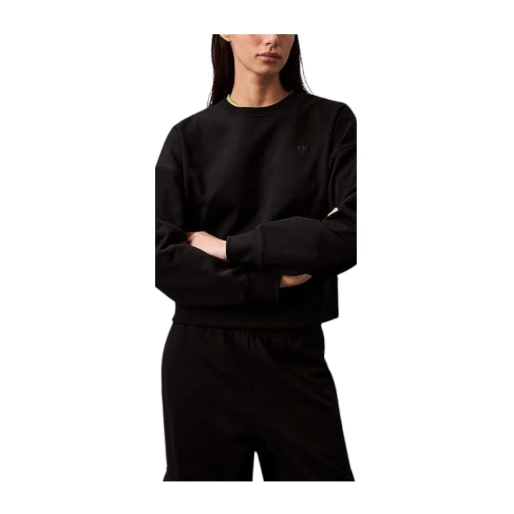 Calvin Klein Women's Black Woven Label Sweatshirt - Sweatshirts - L - Sweatshirts & Hoodies