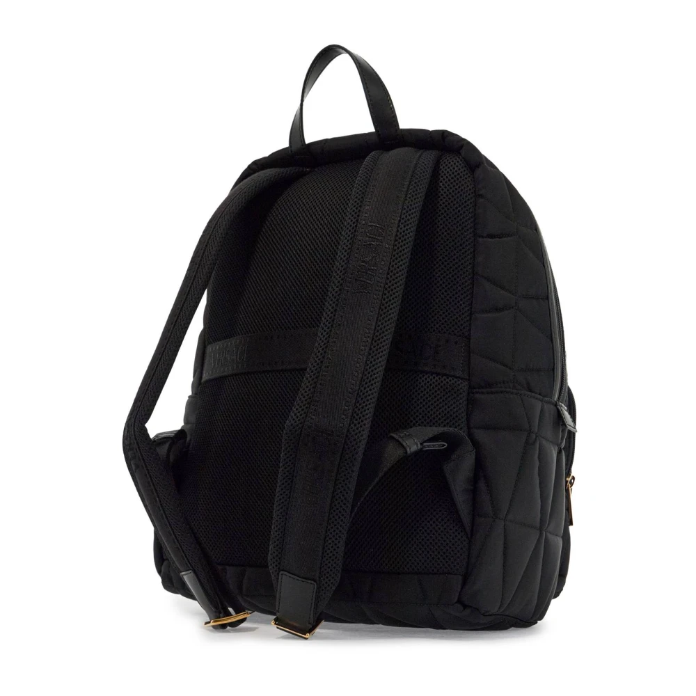 Versace Gewatteerde Nylon Rugzak met Gouden Logo Black Heren