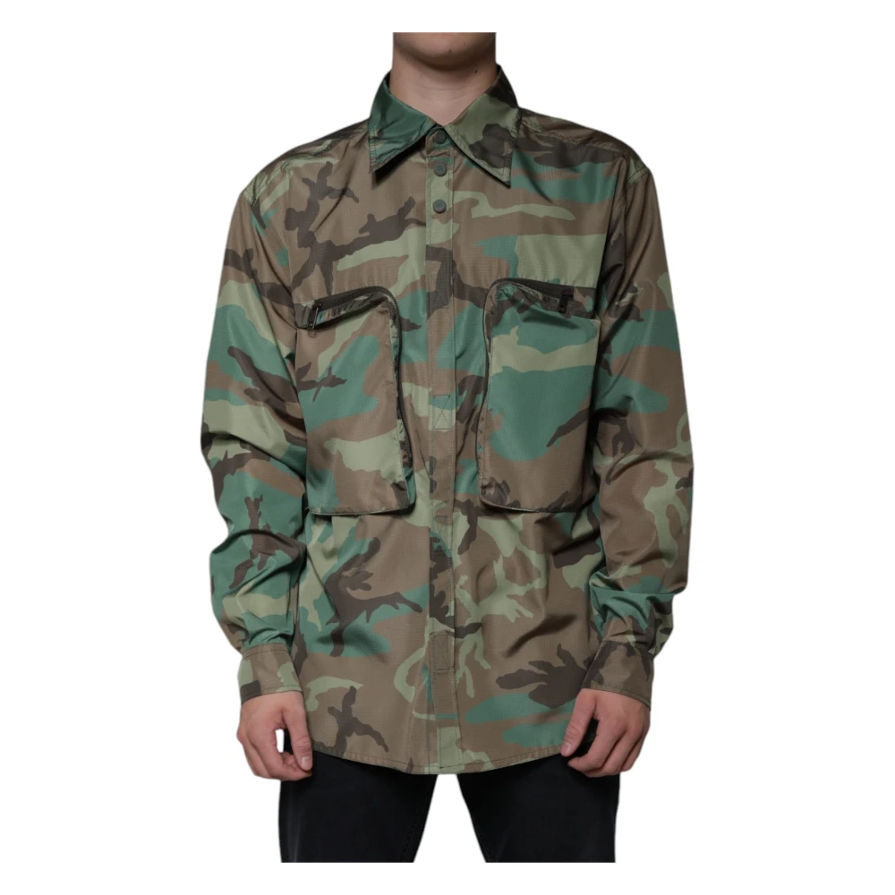 Dolce & Gabbana Herr Multicolor Jackor L, Multifärgad Kamouflage Knapp Ned Skjorta