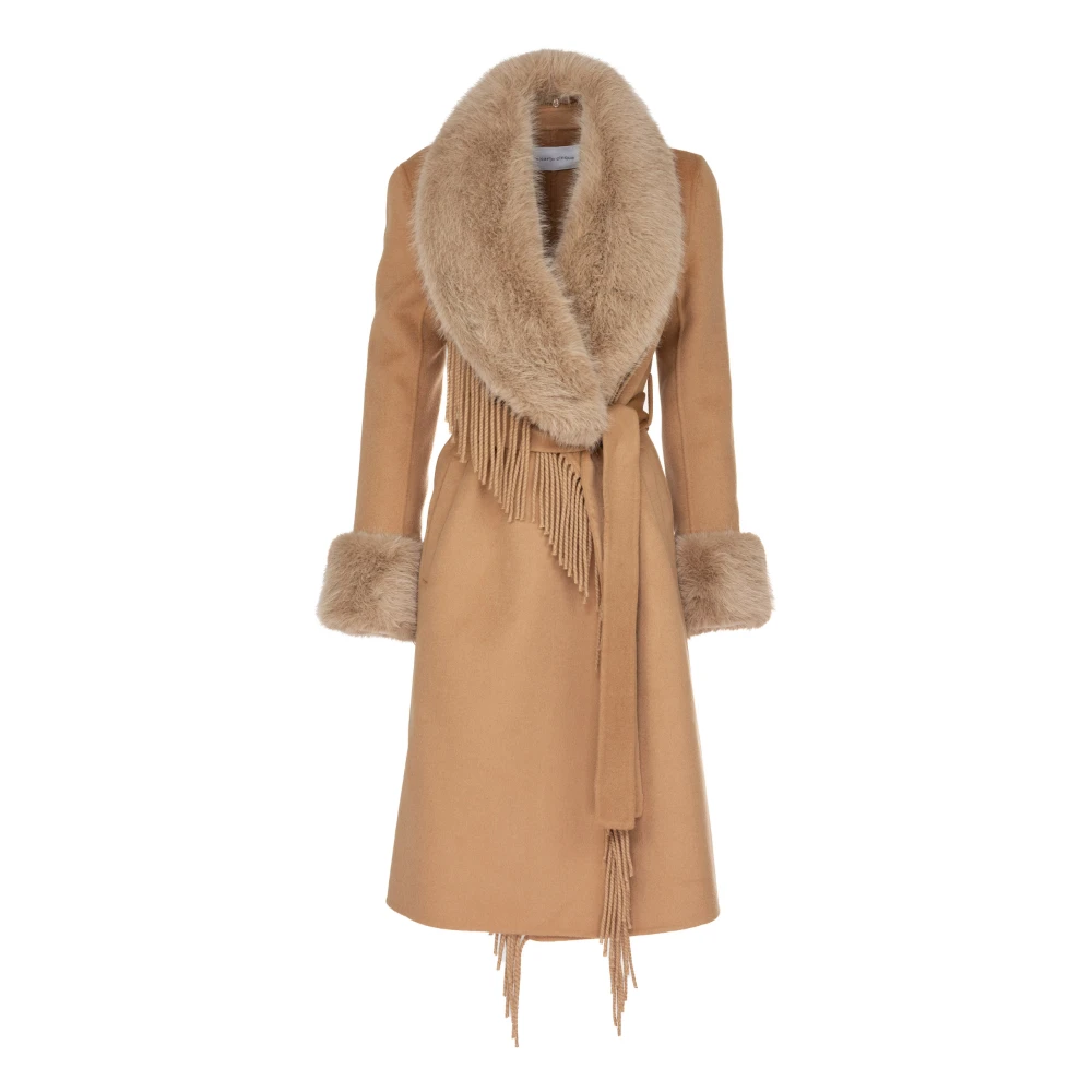 Vicario Cinque Wollen jas met afneembare nepbont Brown Dames