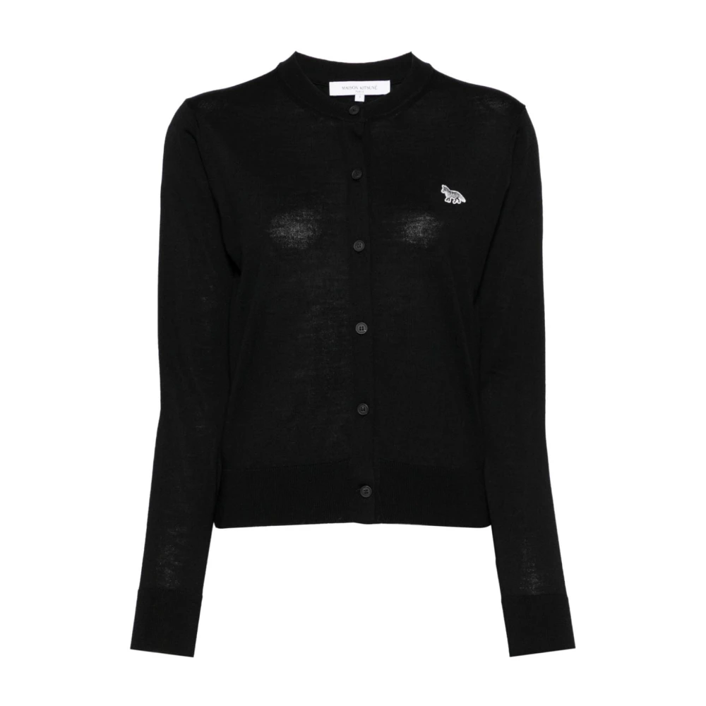 Maison Kitsuné Zwarte Wollen Trui met Geborduurd Logo Black Dames