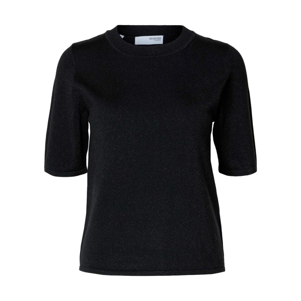 Selected Femme Lurex Gebreide O-Neck T-shirt Black Dames