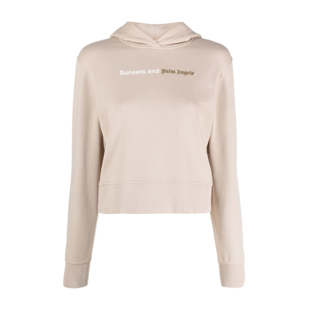 Palm Angels Beige Logo Print Hoodie Beige Dames