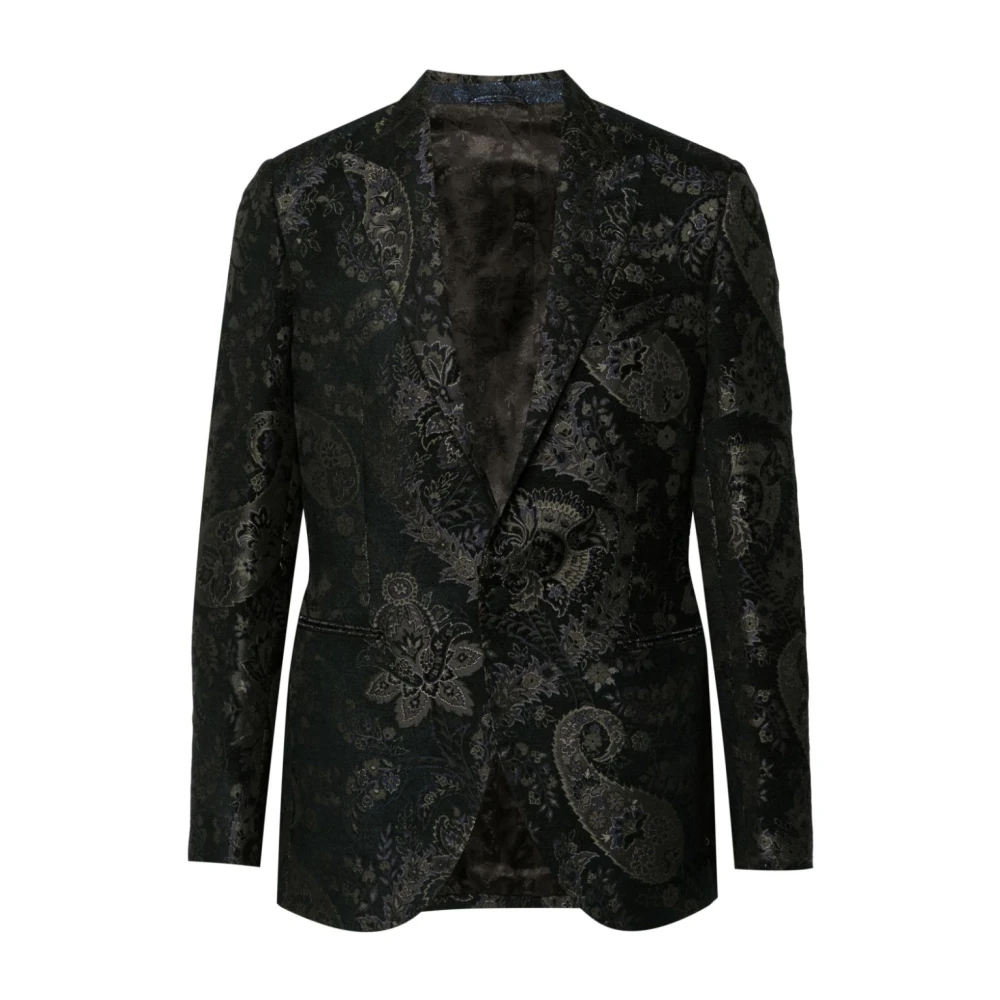 ETRO Blauwe Jacquard Bloemen Blazer Jas Blue Heren