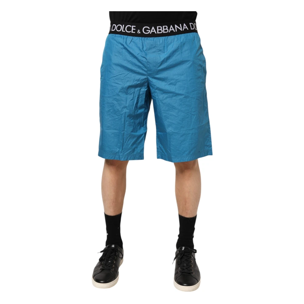 Dolce & Gabbana Men's Blue Beachwear, M, Logo Waistband Beachwear Swim Shorts